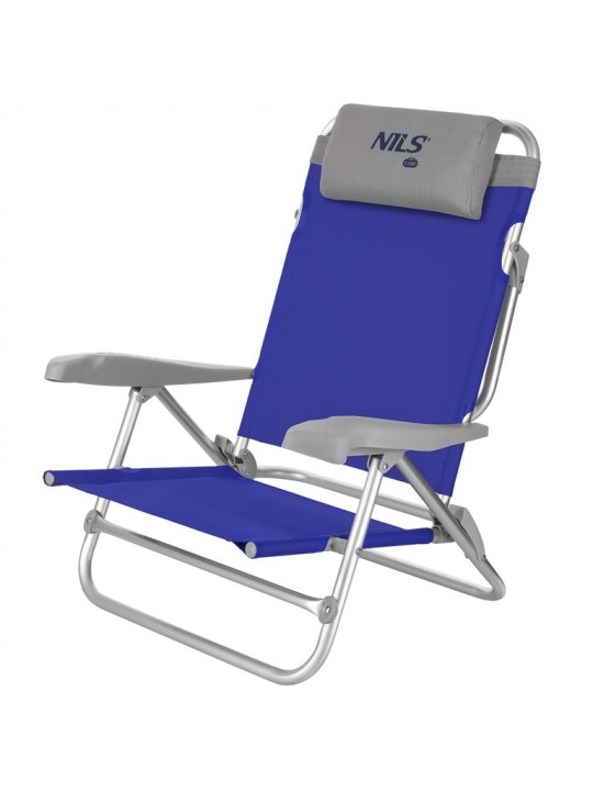 Πτυσσόμενη Καρέκλα/Ξαπλώστρα Παραλίας Αλουμινίου NILS CAMP NC3502 με Ανάκλιση 7 θέσεων Μπλε/Γκρι - 15-03-321