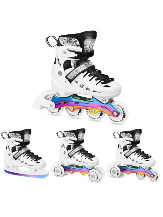 Αυξ/να Roller NH10905 4 ΣΕ 1 Inline Skates NILS EXTREME ΑΣΠΡΟ RAINBOW με LED Τροχούς-SMALL(31-34) - 16-25-061