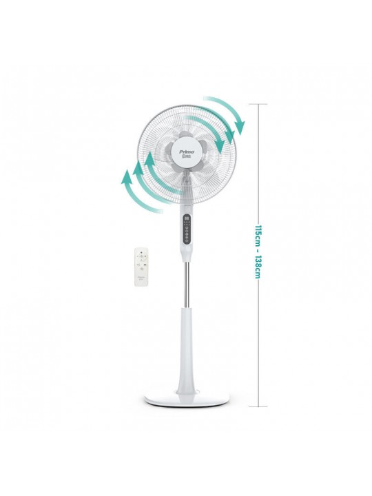 Ανεμιστήρας Ορθοστάτης PRSF-80614D Primo 16'' 40εκ. Με Τηλεχειριστήριο και DC μοτέρ Λευκός