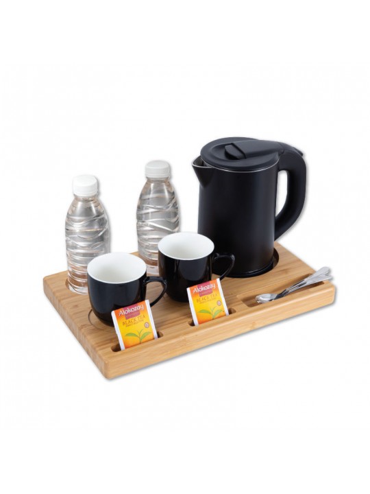 Ξενοδοχειακό σετ καλωσορίσματος PRWT-50085 Primo 0.8L 1200W με Ανοξείδωτο Cool touch Μαύρο βραστήρα & Ξύλινη βάση