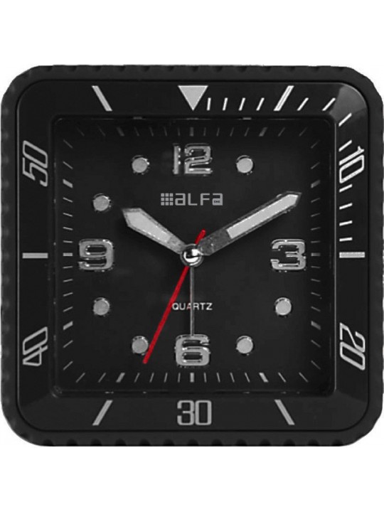 Ρολόι Επιτραπέζιο 2810 Alfaone Αναλογικό Αθόρυβο με φωτισμό Led Μαύρο rubber-Silver