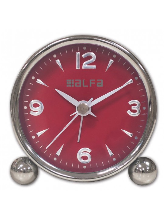 Ρολόι Επιτραπέζιο AM03 Alfaone Αναλογικό Αθόρυβο Μεταλλικό Chrome-Κόκκινο