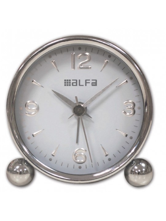Ρολόι Επιτραπέζιο AM03 Alfaone Αναλογικό Αθόρυβο Μεταλλικό Chrome-Λευκό