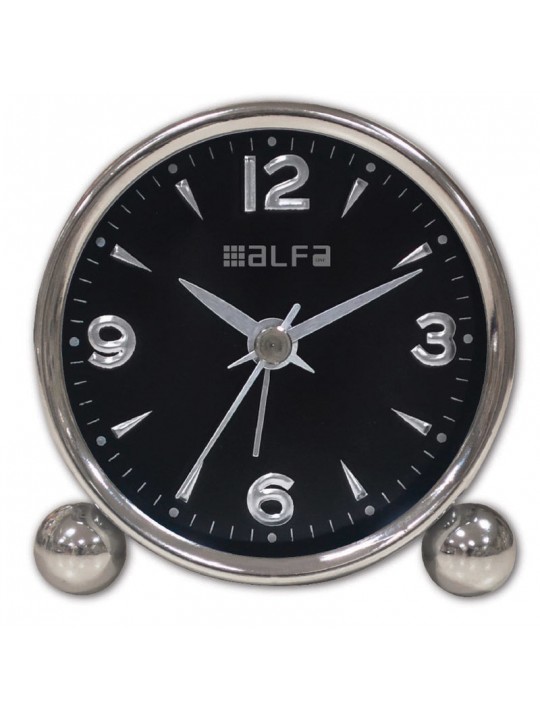 Ρολόι Επιτραπέζιο AM03 Alfaone Αναλογικό Αθόρυβο Μεταλλικό Chrome-Μαύρο