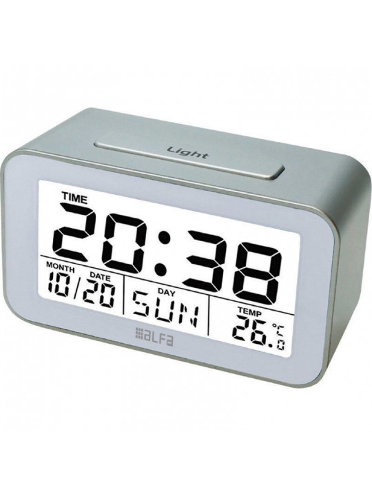 Ρολόι Επιτραπέζιο ET622A Alfaone Ψηφιακό Με ένδειξη θερμοκρασίας και φωτιζόμενη οθόνη Silver-Λευκό