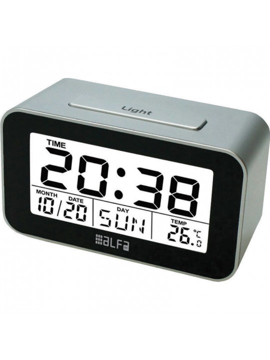 Ρολόι Επιτραπέζιο ET622A Alfaone Ψηφιακό Με ένδειξη θερμοκρασίας και φωτιζόμενη οθόνη Silver-Μαύρο