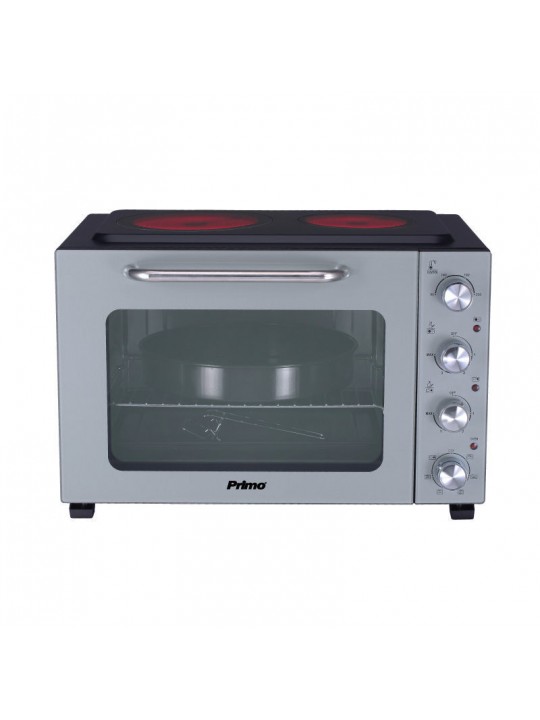 Φουρνάκι PREO-40387NS Με 2 Κεραμικές Εστίες 50L Με Αέρα & Υάλινη Πρόσοψη Γκρι/Μαύρο