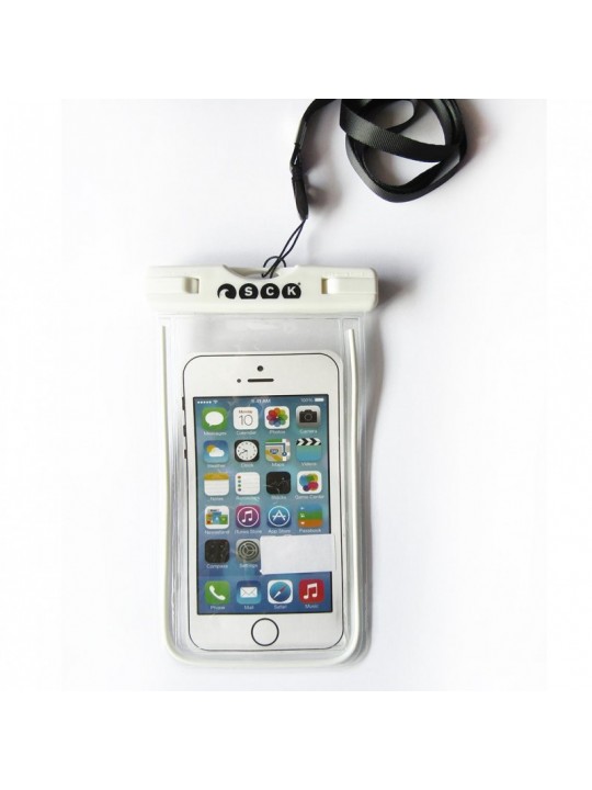 SCK - Αδιάβροχη θήκη κινητού με λουράκι SCK άσπρη έως 7''