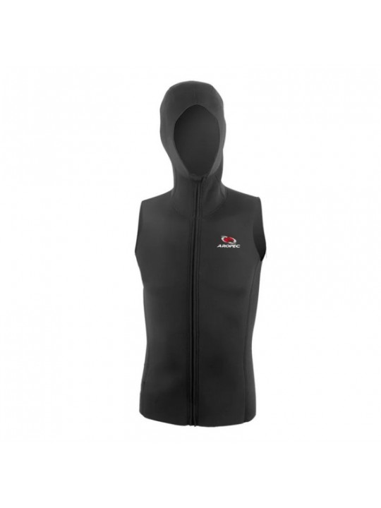 Aropec - Γιλέκο νεοπρενίου 2.5mm αμάνικο με φερμουάρ και κουκούλα ενηλίκων Μαύρο - Aropec