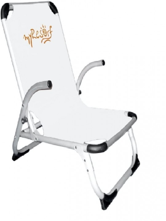 myResort ΚΑΡΕΚΛΑ ΠΑΡΑΛΙΑΣ  ΡΑΒΔΩΤΟ ΑΛΟΥΜΙΝΙΟ ΛΕΥΚΗ  ΜΕ ΜΠΡΑΤΣΑ  ΕΝΙΣΧΥΜΕΝΗ KING SIZE -ΨΗΛΗ ΠΛΑΤΗ - ΤΕΧΤ 2x1