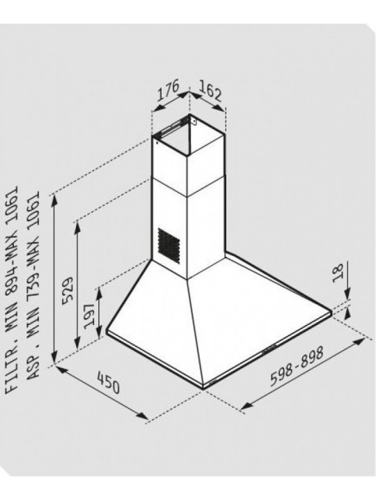 Pyramis Ecoline Τετράγωνος Απορροφητήρας Καμινάδα 60cm Inox
