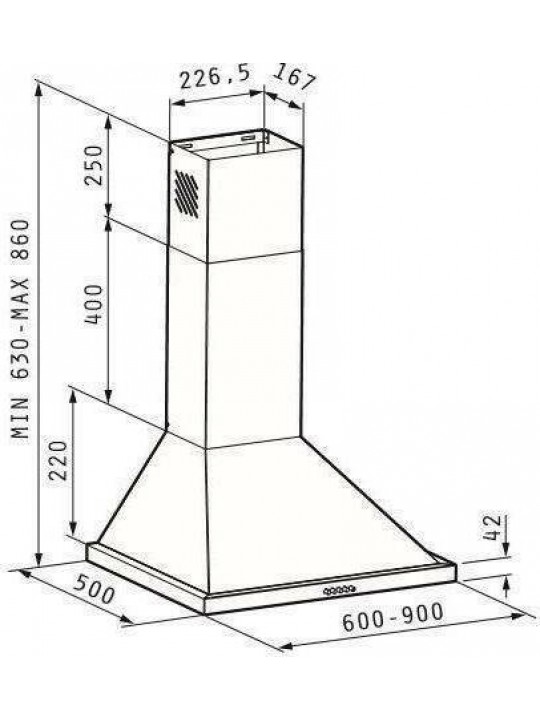Pyramis Ecoline Τετράγωνος Απορροφητήρας Καμινάδα 90cm Inox