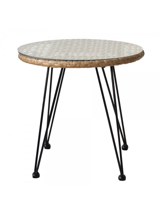 Τραπέζι Κήπου ArteLibre EUSEBIO Φυσικό/Μαύρο Μέταλλο/Rattan Φ45x40cm