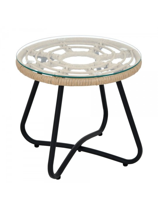 Τραπέζι Κήπου ArteLibre HOWARD Φυσικό/Μαύρο Μέταλλο/Rattan Φ45x40cm