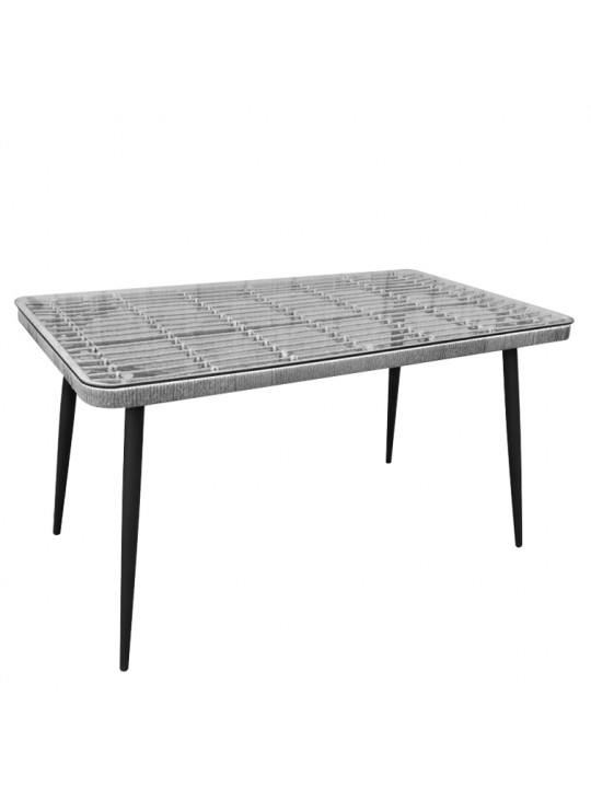 Τραπέζι Κήπου ArteLibre QUITO Γκρι/Μαύρο Μέταλλο/Rattan/Γυαλί 160x90x78cm