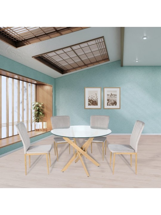 Τραπέζι ArteLibre KATLA Διάφανο/Φυσικό Γυαλί/Ξύλο 120x120x75cm