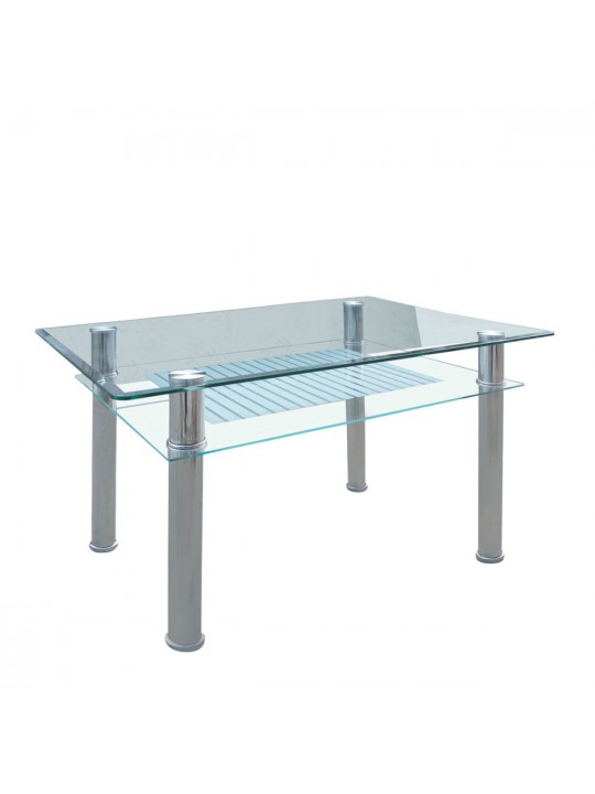 Τραπέζι ArteLibre BLANC Διάφανο/Χρώμιο Γυαλί/Μέταλλο 90x60x75cm