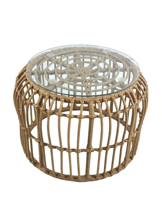 Τραπεζάκι Κήπου ArteLibre ALBIUS Φυσικό Rattan/Μέταλλο/Γυαλί Φ50x35cm