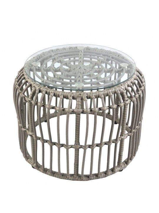 Τραπεζάκι Κήπου ArteLibre ALBIUS Γκρι Rattan/Μέταλλο/Γυαλί Φ50x35cm