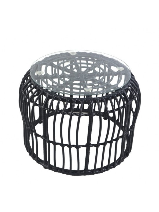 Τραπεζάκι Κήπου ArteLibre ALBIUS Μαύρο Rattan/Μέταλλο/Γυαλί Φ50x35cm