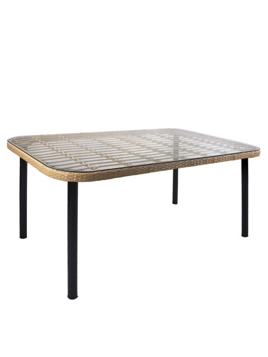 Τραπέζι Κήπου ArteLibre AMPIUS Φυσικό/Μαύρο Μέταλλο/Rattan/Γυαλί 160x90x73cm
