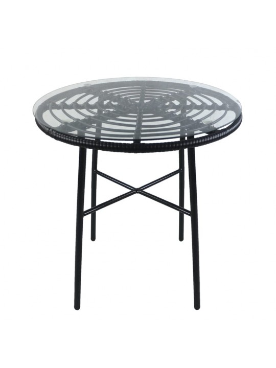 Τραπέζι Κήπου ArteLibre APPIUS Μαύρο Μέταλλο/Rattan/Γυαλί 70x70x74cm