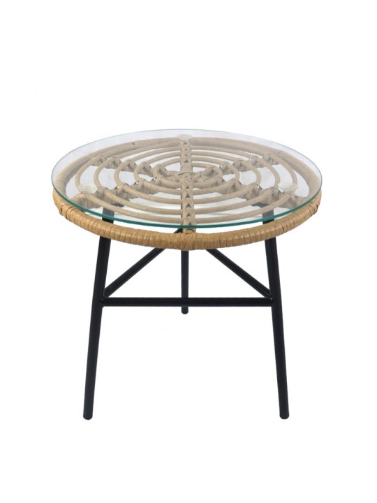 Τραπέζι Κήπου ArteLibre ARELLIUS Φυσικό/Μαύρο Μέταλλο/Rattan/Γυαλί 45x45x46cm