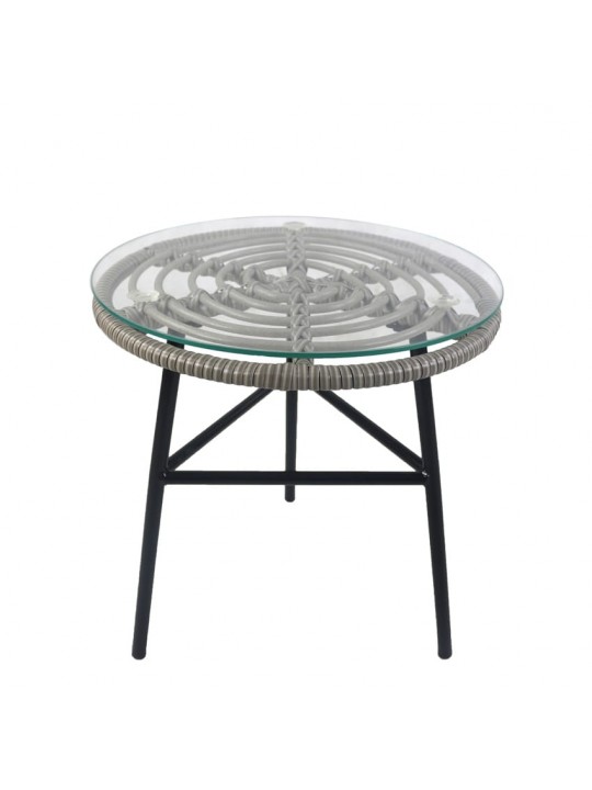 Τραπέζι Κήπου ArteLibre ARELLIUS Γκρι/Μαύρο Μέταλλο/Rattan/Γυαλί 45x45x46cm