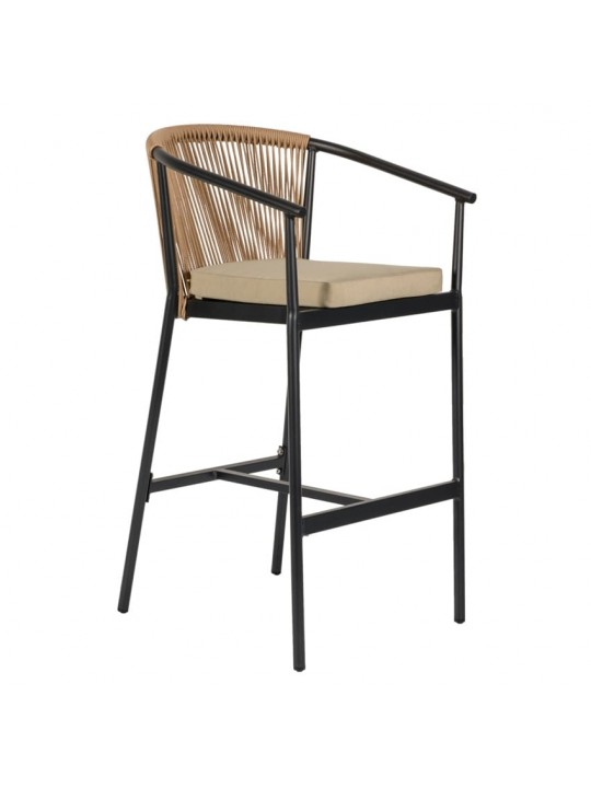 Σκαμπό ArteLibre MANDRAKA Μαύρο/Φυσικό Αλουμίνιο/Rattan 56x63x108cm