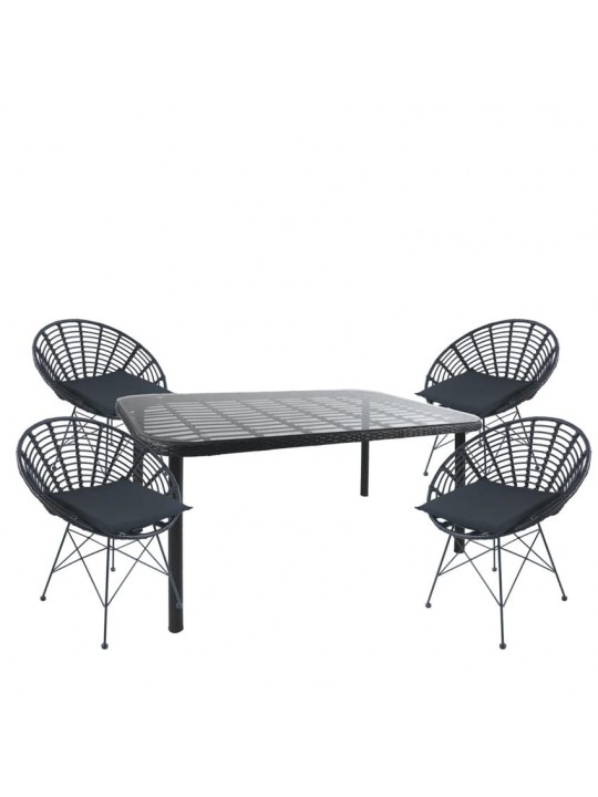 Σετ Τραπεζαρία Κήπου ArteLibre AMPIUS Μαύρο Μέταλλο/Rattan/Γυαλί Με 4 Καρέκλες 14990385