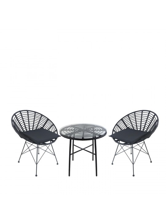 Σετ Τραπεζαρία Κήπου ArteLibre APPIUS Μαύρο Μέταλλο/Rattan/Γυαλί Με 2 Καρέκλες 14990388