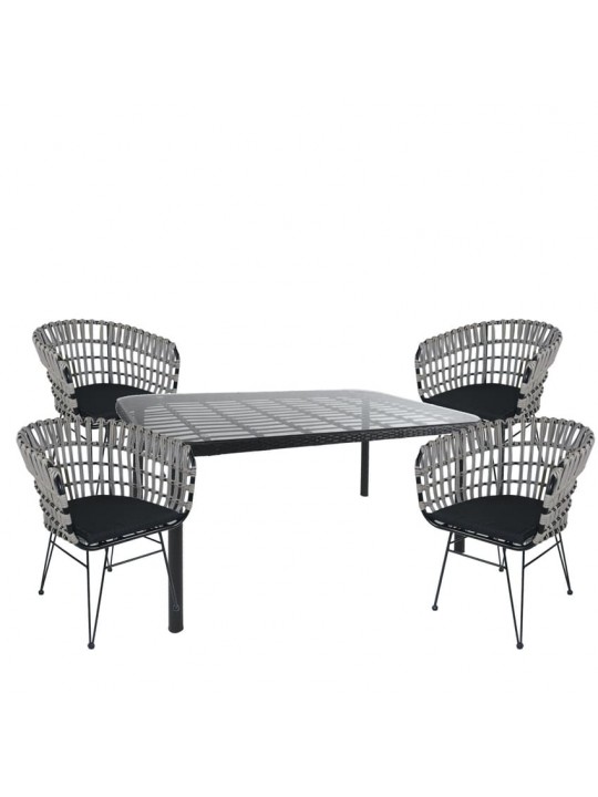 Σετ Τραπεζαρία Κήπου ArteLibre AMPIUS Μαύρο Μέταλλο/Rattan/Γυαλί Με 4 Καρέκλες 14990391