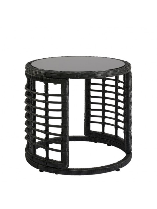 Τραπεζάκι Κήπου ArteLibre AURIUS Μαύρο Rattan/Γυαλί Φ45x40cm