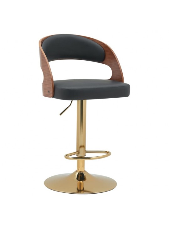 Σκαμπό Bar ArteLibre SINDRI Μαύρο/Καφέ Ξύλο/PU/Αλουμίνιο 48x49x91-112cm