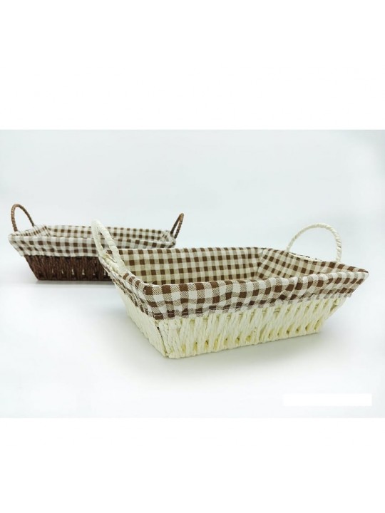 Καλάθι Καρό Κρεμ/Καφέ Ψάθινο 26x19x8cm Σε 2 Χρώματα