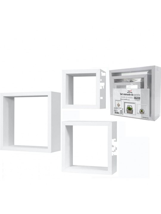 Σετ Ραφιών Κύβοι Λευκό Ξύλο 35x35x12cm/30x30x12cm/25x25x12cm 3Τμχ