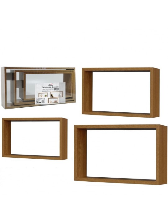 Σετ 3 Ράφια Κυβικά Φυσικό Ξύλο 70x35x15cm Σε 3 Διαστάσεις
