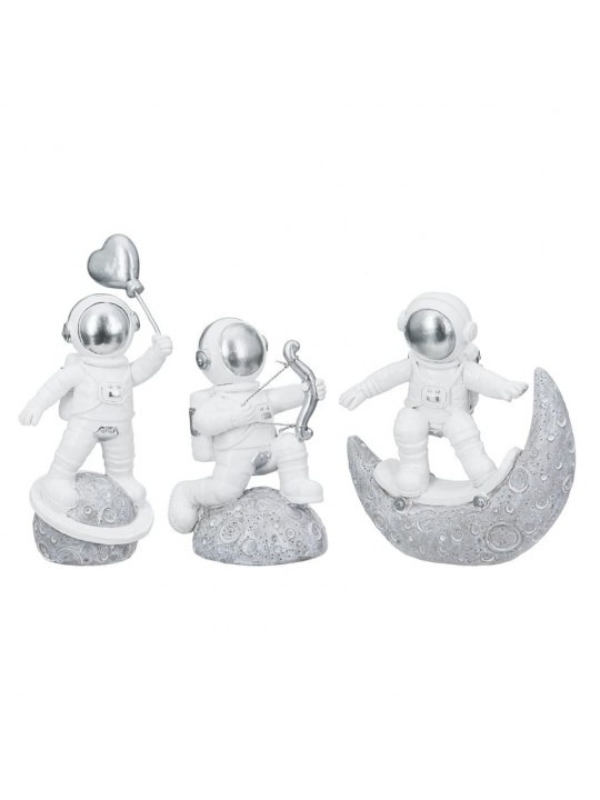 Figure Astronaut Poly White Silver Ποικιλία 3 φορές 11X5X12Cm 11X5X12Cm
