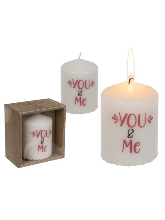 Κερί Κύλινδρος ‘You & Me’ Λευκό 6x8cm