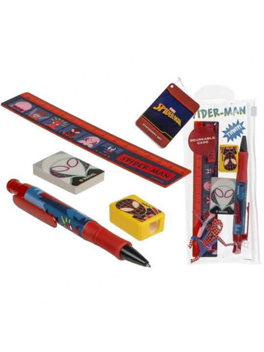 Σετ Γραφικής Ύλης Spider-Man Με Χάρακα Στυλό Γόμα Και Ξύστρα Σε Κασετίνα