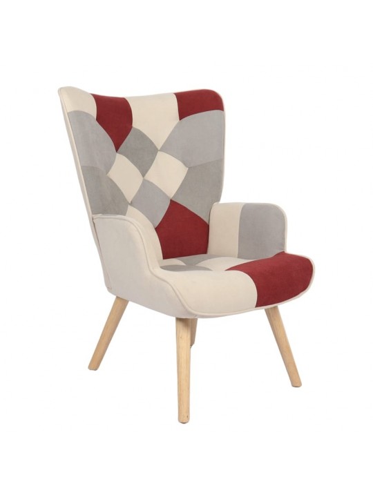 Πολυθρόνα ArteLibre BRIAR Μπορντό/Γκρι Patchwork Ύφασμα/Ξύλο 73x69x96cm
