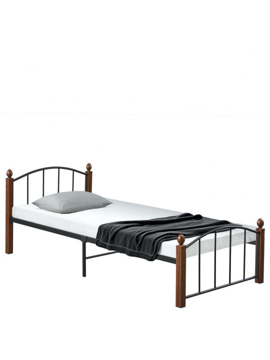 Κρεβάτι Μονό ArteLibre LARAMIE Μαύρο/Καρυδί Μέταλλο 210x98x76cm (Στρώμα 90x200cm)
