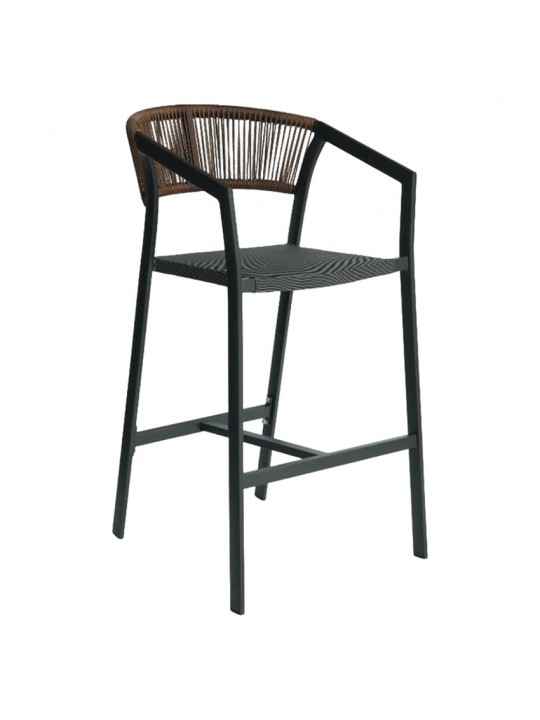 Σκαμπό Bar ArteLibre SANTORINI Ανθρακί/Φυσικό Αλουμίνιο/Rattan 55x56x99cm