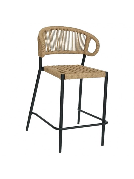 Σκαμπό Bar ArteLibre CEBU Μαύρο/Φυσικό Αλουμίνιο/Rattan 60x60x99cm