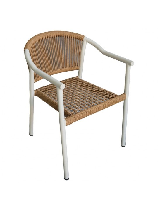 Πολυθρόνα Κήπου ArteLibre KINOSSA Λευκό/Φυσικό RATTAN Αλουμίνιο/Rattan 54x59x76cm
