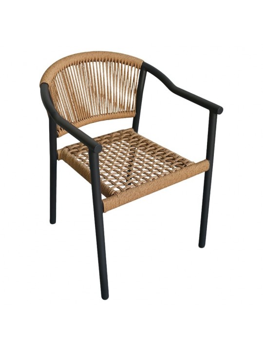 Πολυθρόνα Κήπου ArteLibre KINOSSA Ανθρακί/Φυσικό RATTAN Αλουμίνιο/Rattan 54x59x76cm