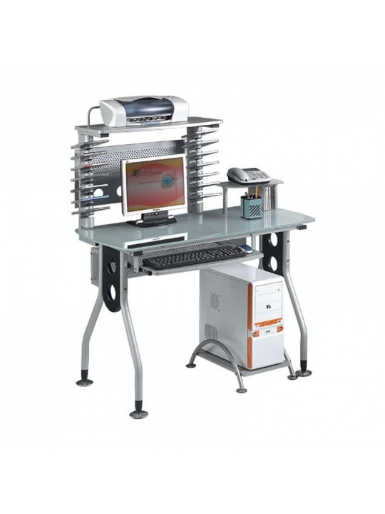 ΓΡΑΦΕΙΟ 100X60X75/89εκ.PVC/ΑΣΗΜΙ ΜΕΤΑΛ./ΤΖΑΜΙ ΑΜΜ./CPU - ZITA PLUS